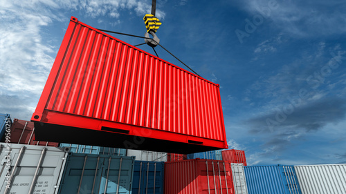 Naklejka Crane hook with a cargo red container for text