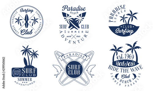 Set of logos for the surf club. Vector illustration on a white background.