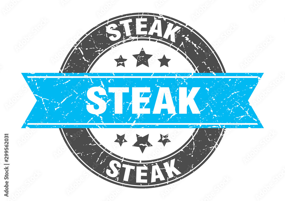 Fototapeta premium steak round stamp with turquoise ribbon. steak