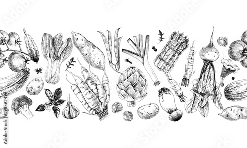 Seamless border with hand drawn vegetables © Marina Gorskaya