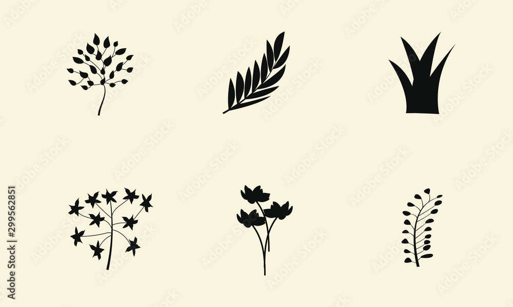 Vector set of decorative silhouettes of leaves and flowers Vector set of decorative silhouettes of leaves and flowers