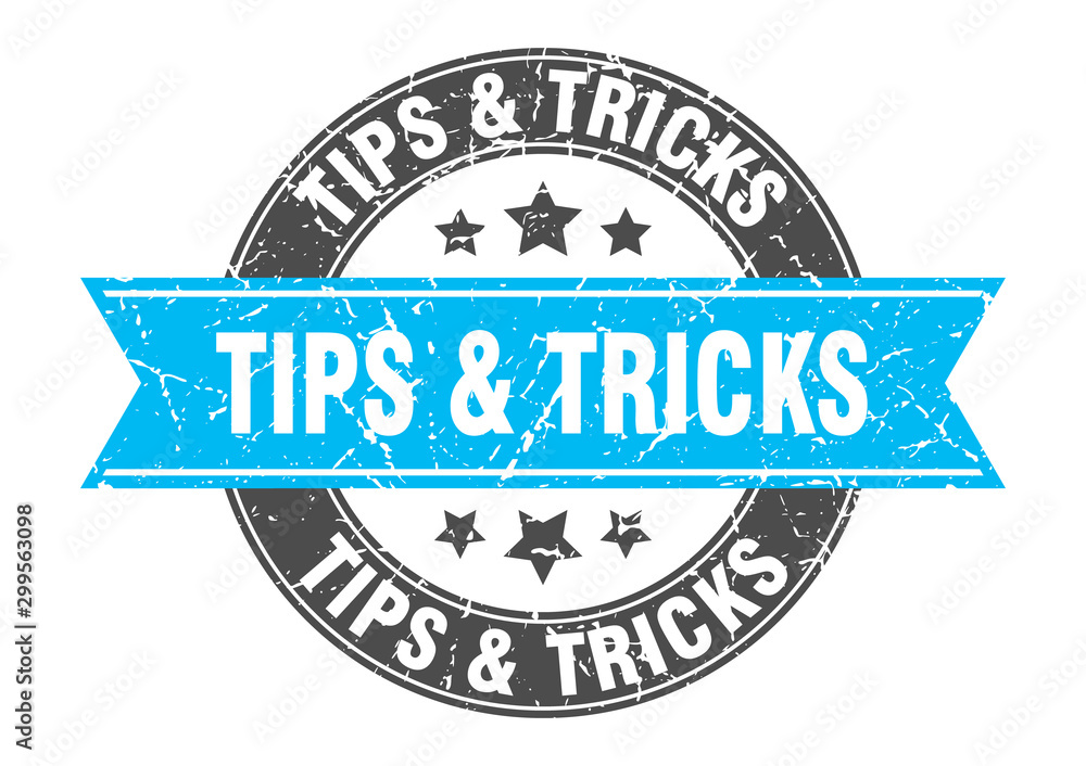 Fototapeta premium tips & tricks round stamp with turquoise ribbon. tips & tricks