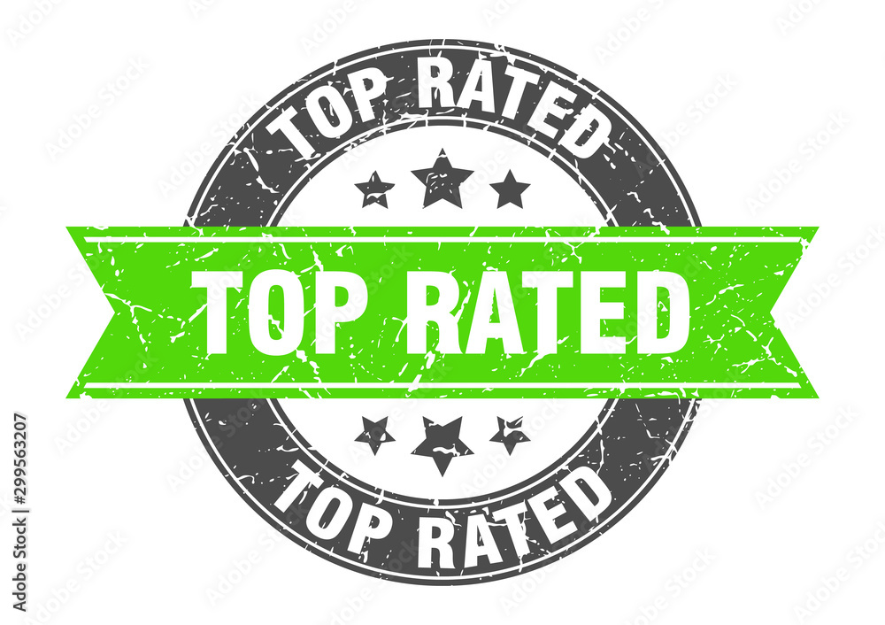 Obraz premium top rated round stamp with green ribbon. top rated