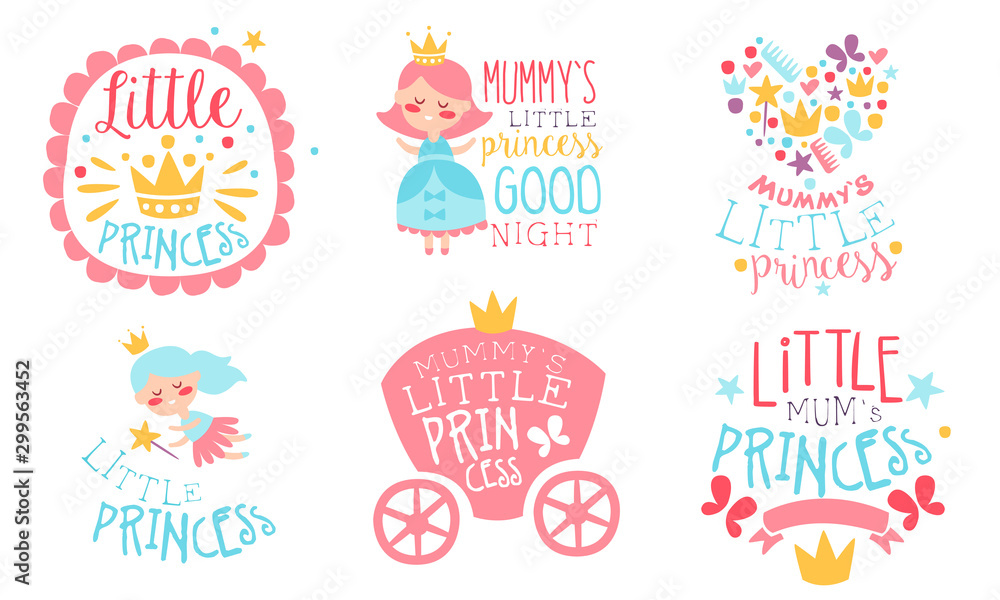 Set of cute inscriptions for moms princess. Vector illustration on a white background.