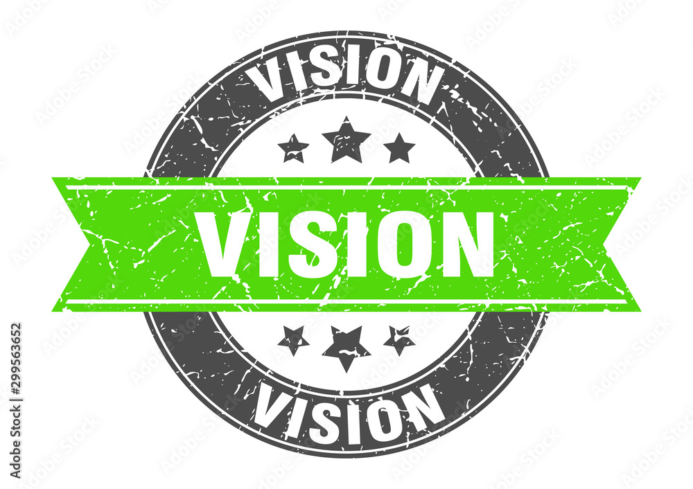 Obraz premium vision round stamp with green ribbon. vision