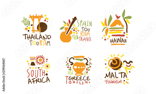 Set of minimalistic symbols of different countries. Vector illustration on a white background.