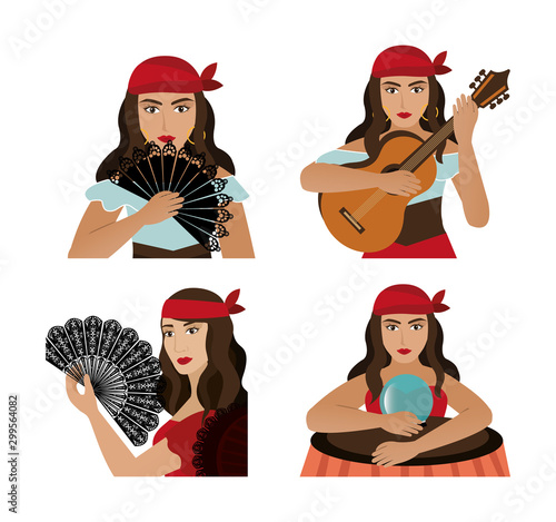 group of gypsy female avatar character vector illustration design