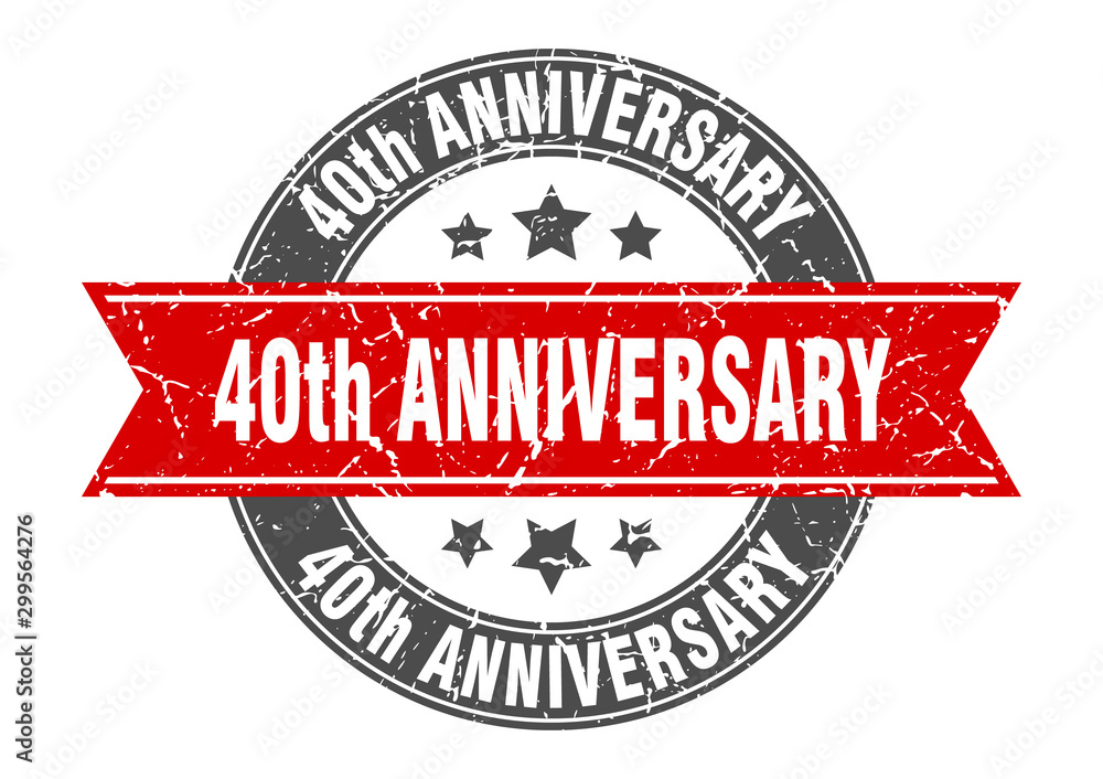 40th anniversary round stamp with red ribbon. 40th anniversary 40th anniversary round stamp with red ribbon. 40th anniversary