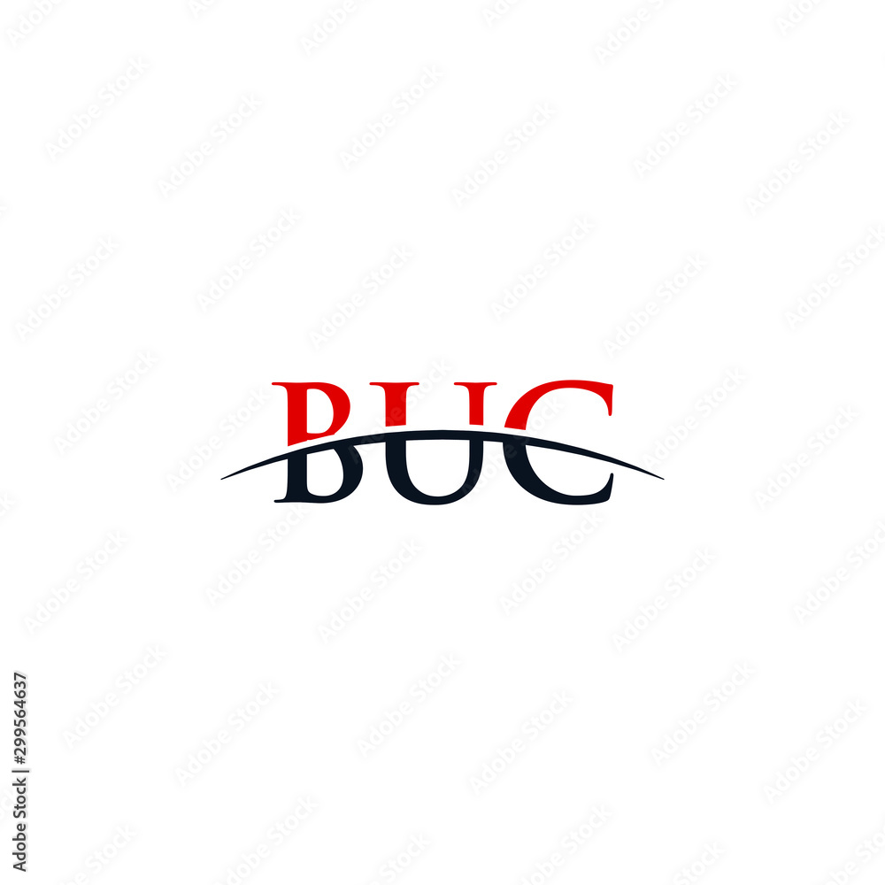 Initial letter BUC, overlapping movement swoosh horizon logo company design inspiration in red and dark blue color vector
