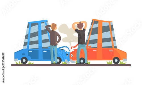 Two cars had an accident. Vector illustration.