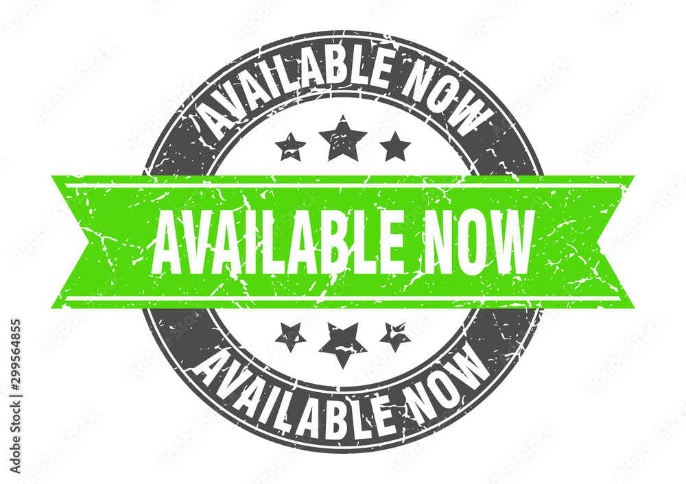 Obraz premium available now round stamp with green ribbon. available now