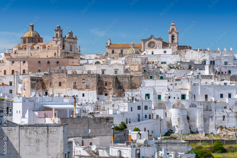 Panoramic view of the white city Ostuni, province of Brindisi, Apulia, Italy.
