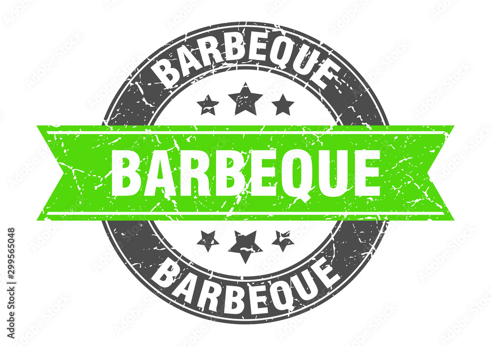 Obraz premium barbeque round stamp with green ribbon. barbeque