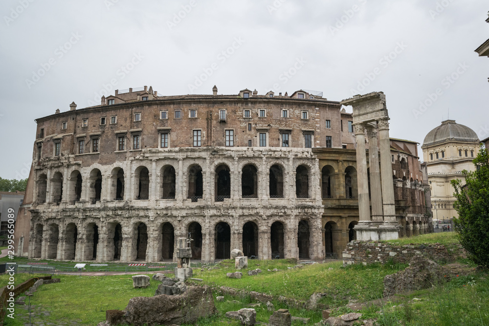 View of the Marcello Theater in Rome with cloudy sky