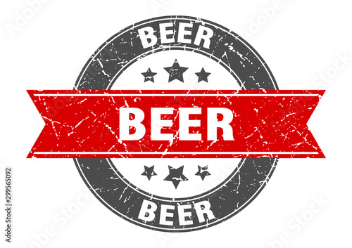 beer round stamp with red ribbon. beer