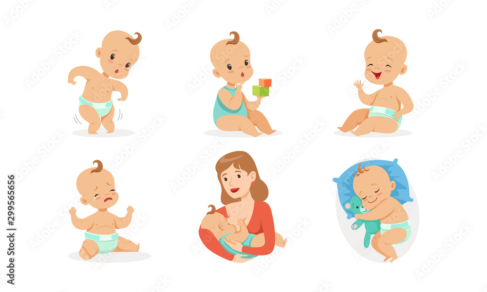Cute babies in different situations. Vector illustration on a white background. Cute babies in different situations. Vector illustration on a white background.
