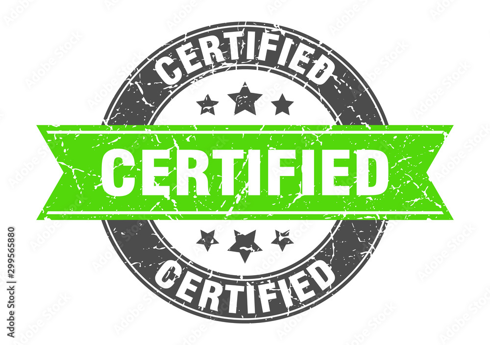 Fototapeta premium certified round stamp with green ribbon. certified