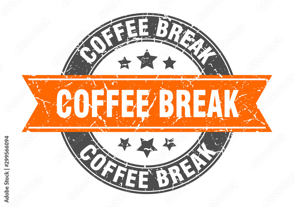Fototapeta premium coffee break round stamp with orange ribbon. coffee break