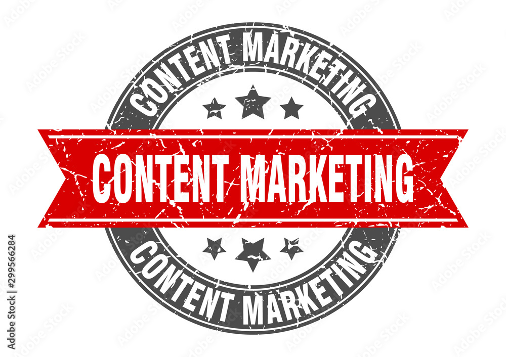 content marketing round stamp with red ribbon. content marketing