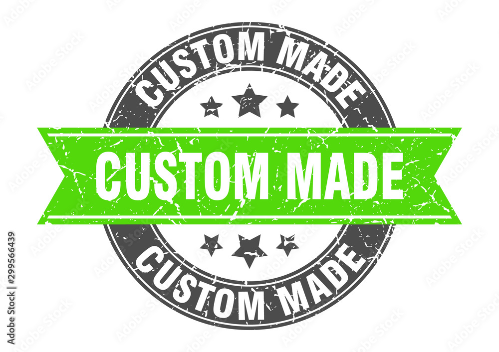 Fototapeta premium custom made round stamp with green ribbon. custom made