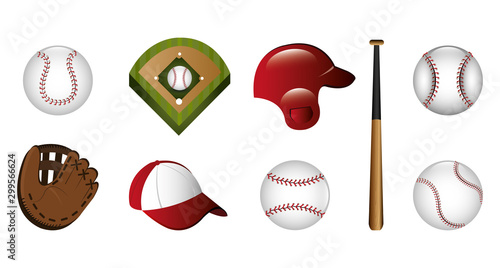 bundle of baseball and icons vector illustration design