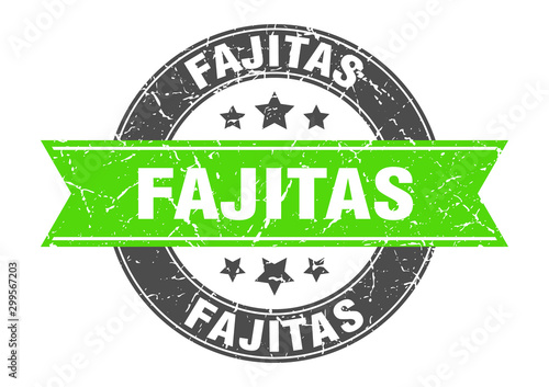 fajitas round stamp with green ribbon. fajitas