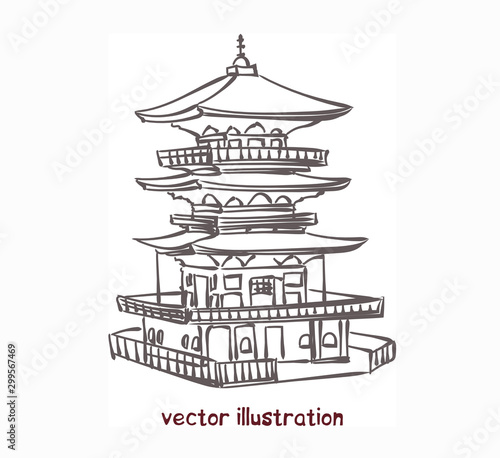vector sketch of chinese pagoda