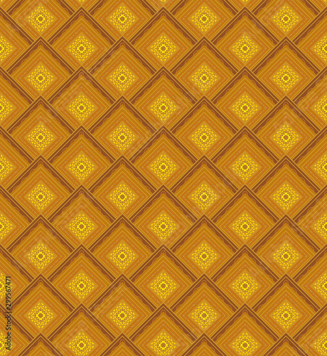 seamless golden brown decorative geometric pattern tile with decorated and embellished overlapping rhombuses. for creative decor ideas and surface designs, backgrounds, backdrops and wallpapers.