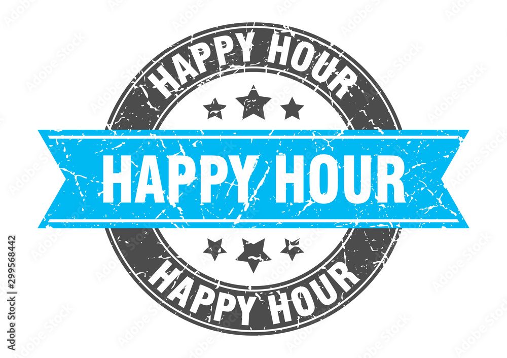 happy hour round stamp with turquoise ribbon. happy hour happy hour round stamp with turquoise ribbon. happy hour