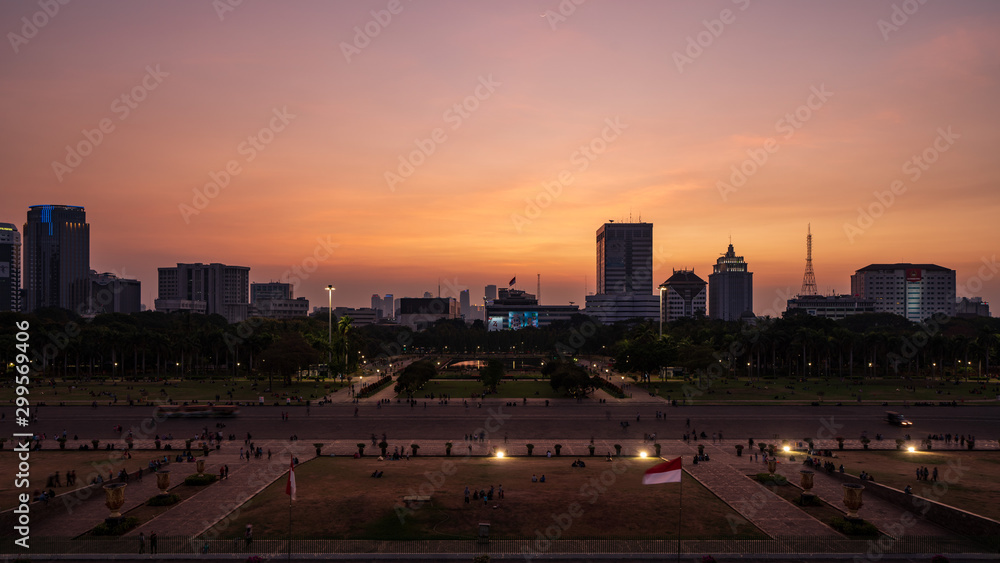 Jakarta cityscape at sunset time
