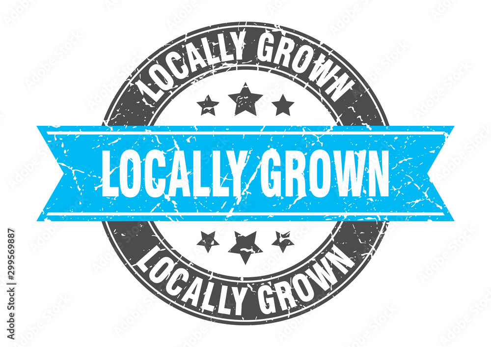 Obraz premium locally grown round stamp with turquoise ribbon. locally grown