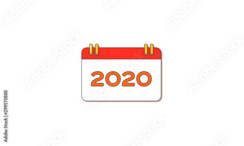 New year 2020 calendar vector illustration. Flat cartoonish image of calendar with 2020 date.  Isolated on white. 