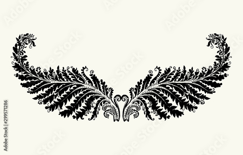 Hand drawn fairytale fern leaf plant. Symmetrically arranged two leaves of fern like wings. Vector illustration of a beautiful decor of nature element. photo