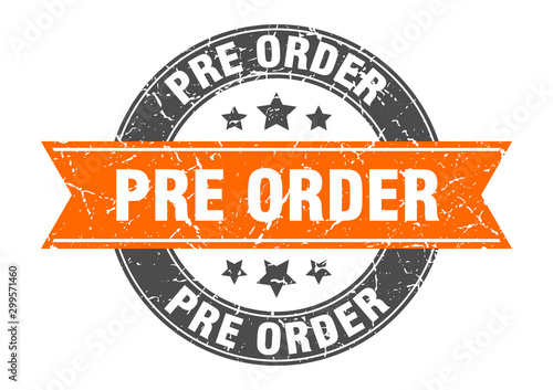 pre order round stamp with orange ribbon. pre order