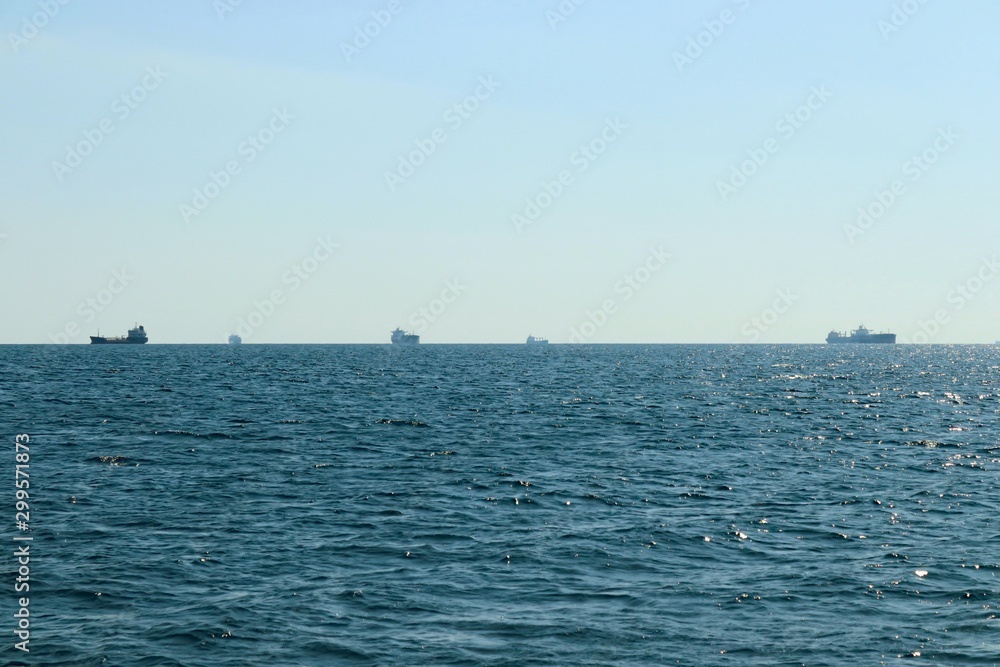 seascape in the open sea with a view of the ships