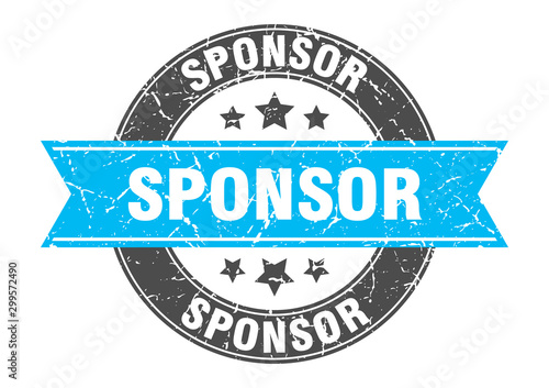 sponsor round stamp with turquoise ribbon. sponsor