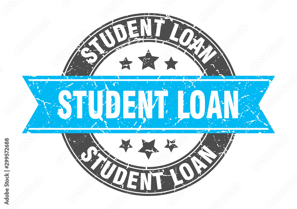 Fototapeta premium student loan round stamp with turquoise ribbon. student loan