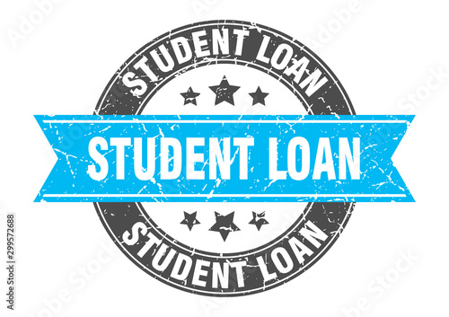 student loan round stamp with turquoise ribbon. student loan