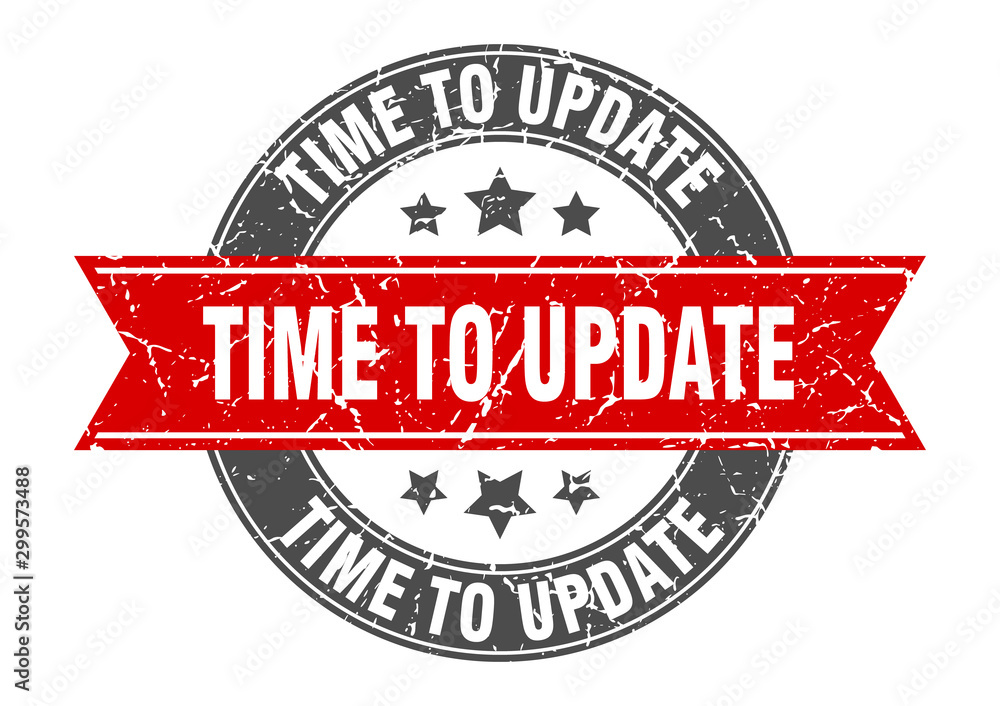 Obraz premium time to update round stamp with red ribbon. time to update