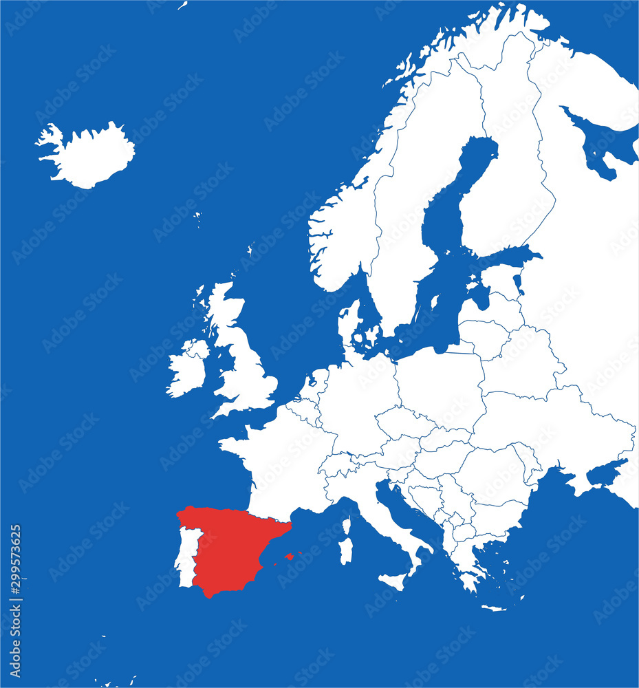 Fototapeta premium Europe map highlighted spain vector illustration