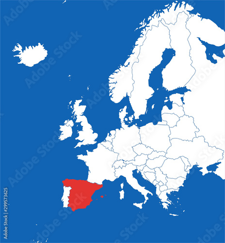 Europe map highlighted spain vector illustration