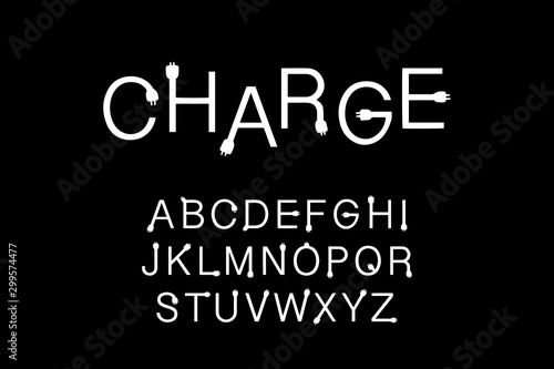 Charge hand drawn vector type font in cartoon comic style black white