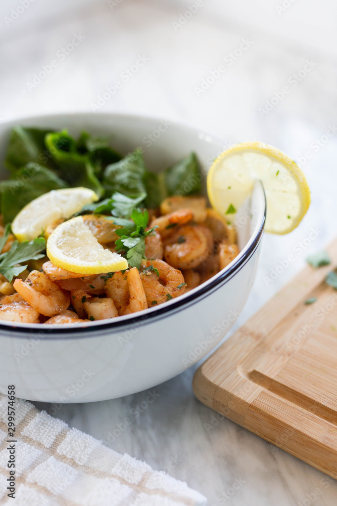 Elbow Macaroni with Shrimp and Salad