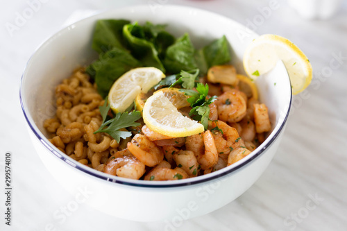 Elbow Macaroni with Shrimp and Salad
