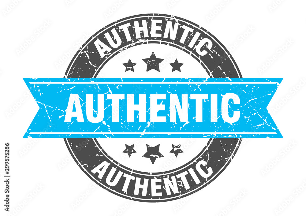 Obraz premium authentic round stamp with turquoise ribbon. authentic