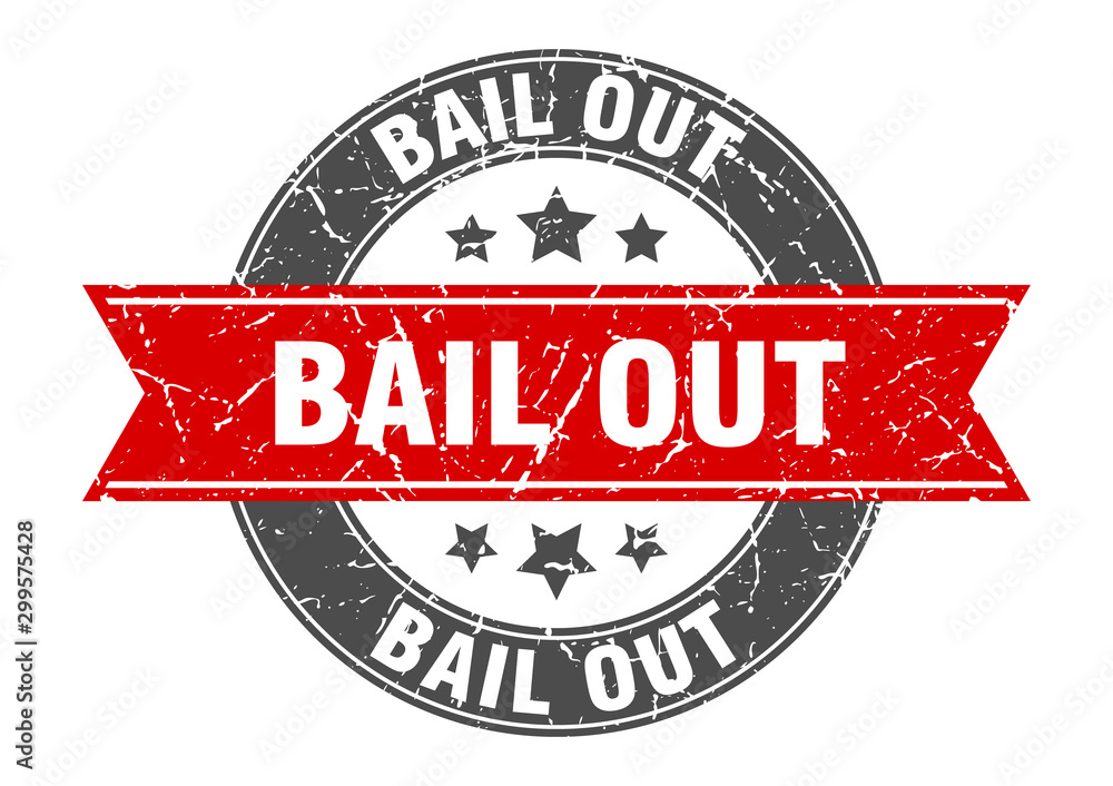 Fototapeta premium bail out round stamp with red ribbon. bail out