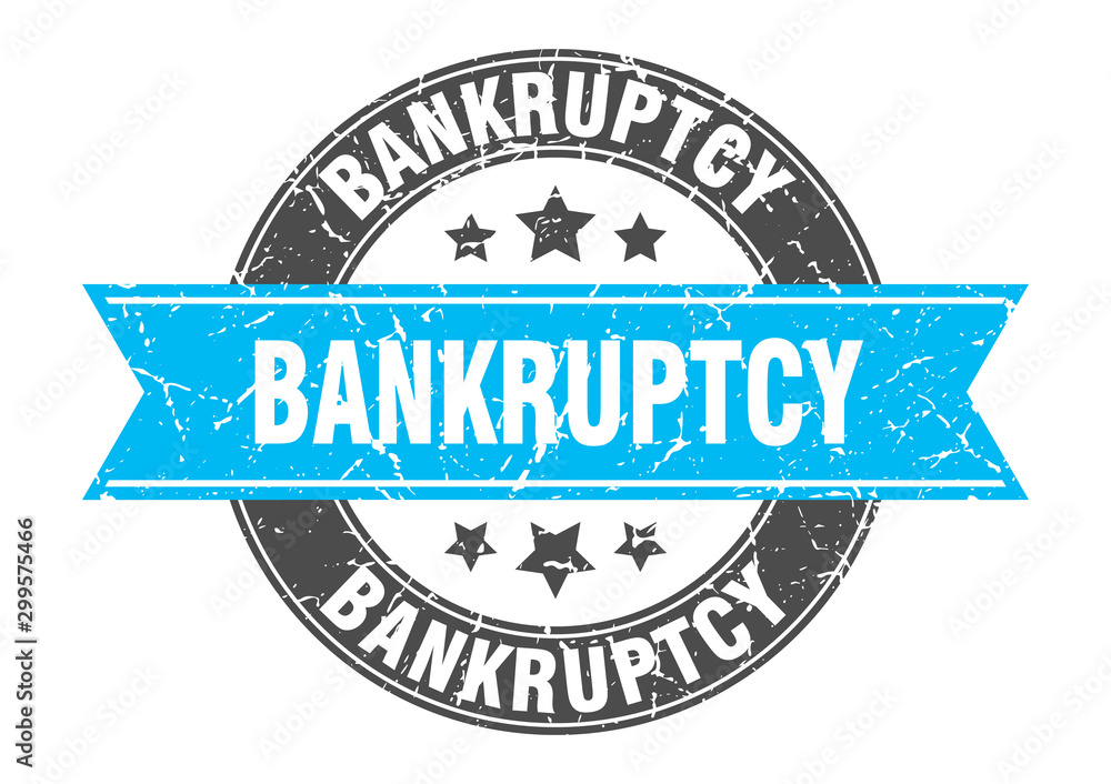 Fototapeta premium bankruptcy round stamp with turquoise ribbon. bankruptcy