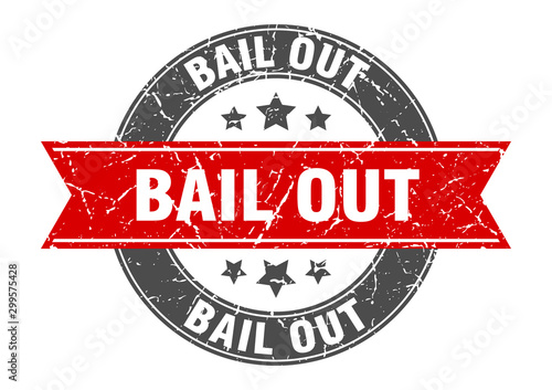 bail out round stamp with red ribbon. bail out
