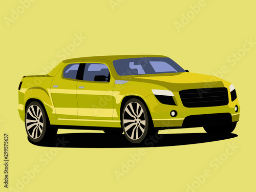 Pickup yelow realistic vector illustration isolated