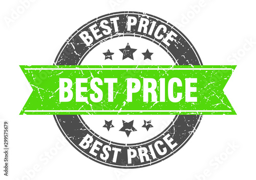 best price round stamp with green ribbon. best price